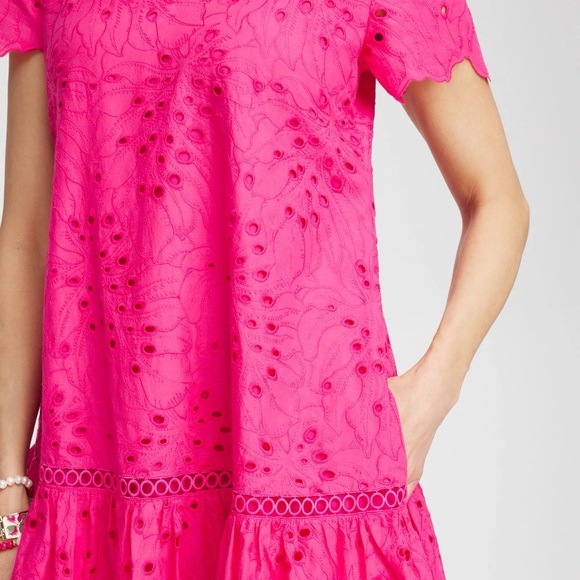 Chico's Pink Bromeliad Eyelet Lace Popover Midi Dress - Picture 4 of 11